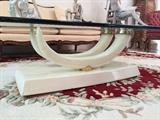 Vintage faux tusk and glass top table 