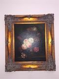 19th century oil painting of flower bouquet 
