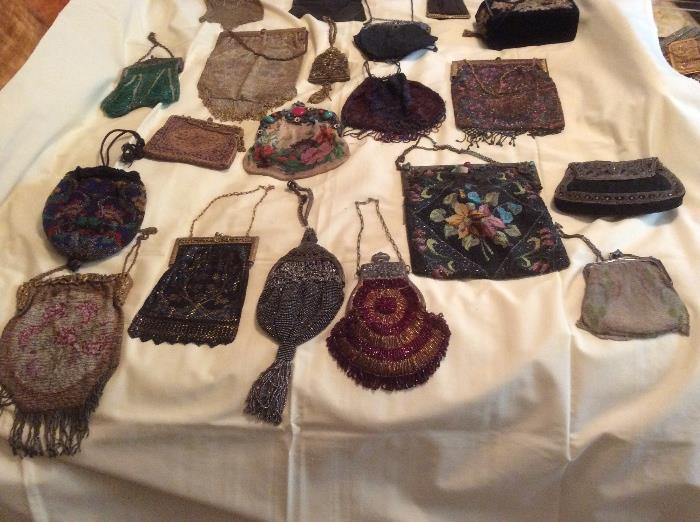 Collection of beaded & mesh purses. 