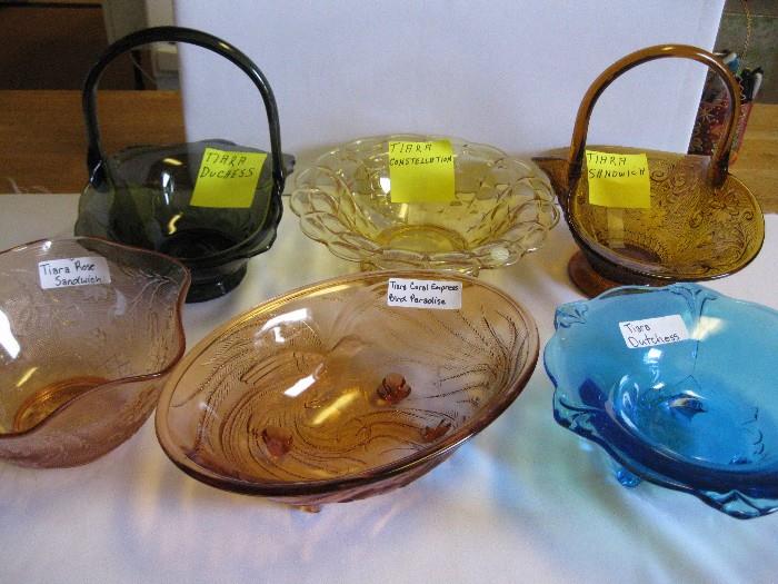 Indiana Glass Tiara bowls and baskets.