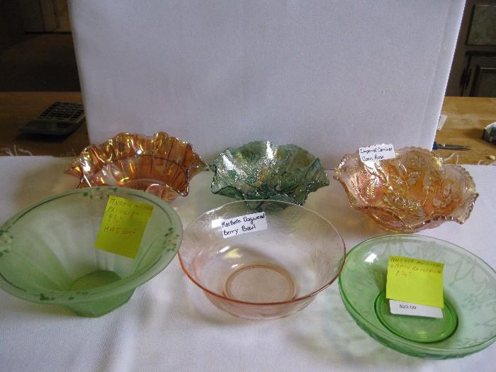 Depression and carnival glass bowls