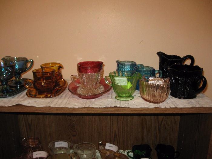 Indiana Glass creamers and sugars, Hocking Glass Queen Mary and various other creamers