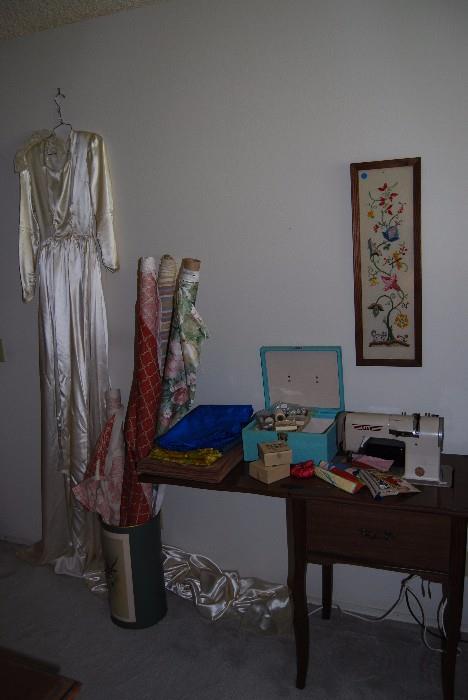 Vintage wedding dress and sewing machine