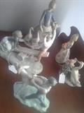 Lladro! Several older marks, including one pre-1960 incised. All in excellent condition. Two (the girl feeding the ducks and the duck meeting the snail) are sold.