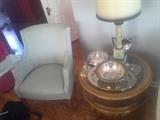 More attractive, vintage furniture, here with just a few of the silver plate pieces. Only the lamp from this picture remains unsold.