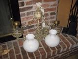 vintage  hanging electric lamp with hobnail shades