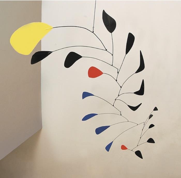 After Alexander Calder
Title: Four-Colored (Red, Blue, Yellow & Black) Mobile
Medium: Metal Mobile
Size: Over 7 ft in height, about 5 ft in widest span, largest leaf is about 1 ft.
Opening Bid: $800 
Estimated: $3,000 - $4,000