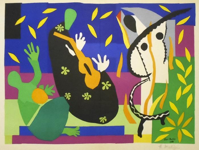 Henri Matisse (1869 - 1954)
Title: King's Melancholy
Size: 12 3/4" X 19"
Framed Size: 29" x 35" 
Medium: Lithograph, Hand Signed
Limited Edition 
Opening Bid: $900 
Estimated: $3,000 - $4,000 