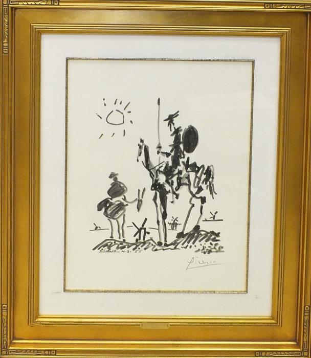 Pablo Picasso
Title: Don Quixote
Medium: Lithograph, Hand Signed
Size: 25 3/4" x 19 7/8"
Framed Size: 35" x 29" 
Opening Bid: $900 
Estimated: $3,000 - $4,000