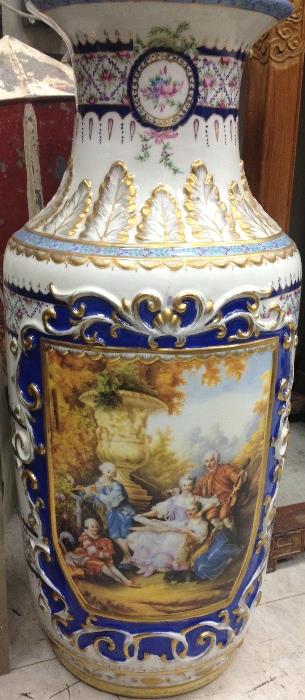 Continental Style Court Scene Painted Porcelain Vase