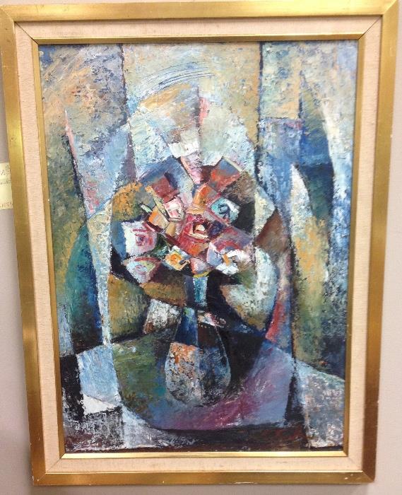 Framed Cubist Style Painting
