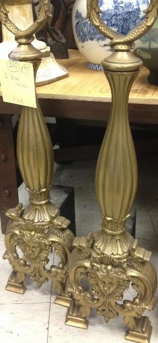 Pair of Gilt Metal French Rococo Style Andirons 