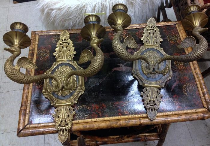 Pair of Gilt Swan Wall Sconces