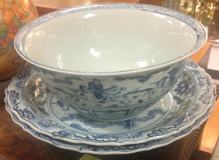 Chinese Blue and White Porcelain Chargers and Bowl