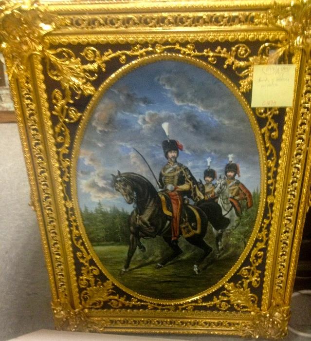 Gilt Ormolu French Rococo Style Frame w/ Cossacks on Horseback Wall Plaque 