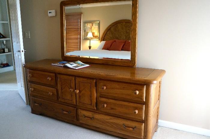 Solid Oak Dresser and Framed Mirror
