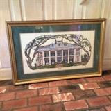 Large counted cross stitch framed and matted, of Oak Alley Plantation.