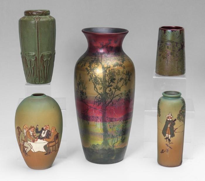 Early 1900’s Van Briggle Vase, 9”h; Weller Sicard and Dickens Ware