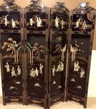 Gorgeous ebony & mother of pearl folding, 4 panel screen,
Decorative on both sides