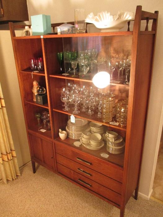 Lane china cabinet with Waterford tumblers, Imperial Shoji tumblers, Fostoria goblets, Lenox Montclair china, and more!