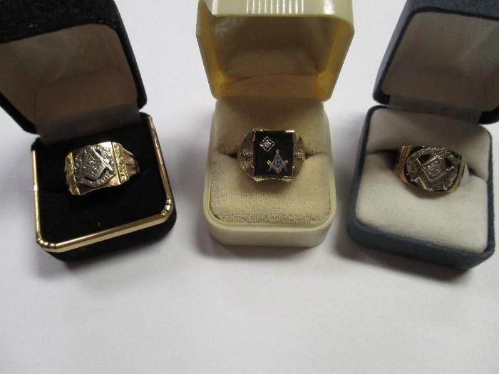 Gold Masonic rings with diamonds
