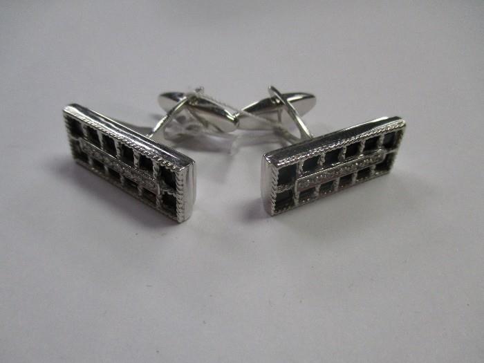 14k solid white gold cufflinks with sapphire and diamonds