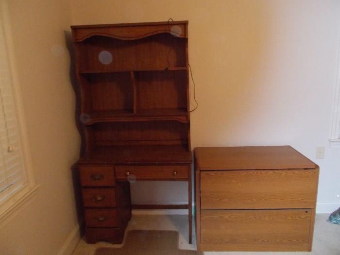 Left - Desk & Bookcase - all in one!!!!     Right - 2 Drawer File Cabinet                             