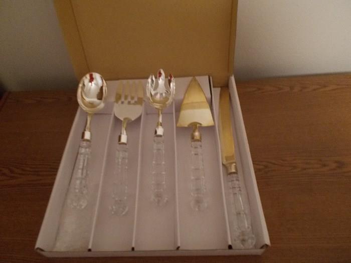 Set of 5 Clear Handled Serving Set - in box - never used!!!! VERSAILLES pattern!