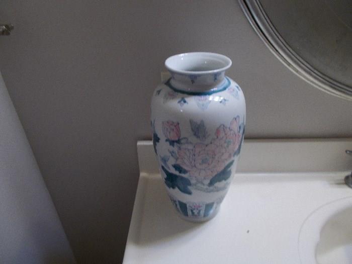 Colorful Floral Asian Jar/Vase -approximately 20" tall