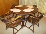 VINTAGE Breakfast Room Round Table - 4 Captain's Chairs - look at wear on chair arms - many good conversations around this table - great patina!