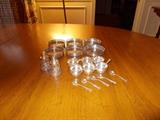 STERLING - Left: Pair of Salt/Pepper; Back: Set of 7 Sterling/Glass Coasters;  Middle: Set of 6 Individual Salts with Demitasse Spoons; Front right:  5 Additional Demitasse Spoons; there are other STERLING pieces, including Set of 6 small individual salt shakers...