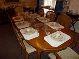 Elegant Table Setting - Beautiful Dining Table/8 Chairs; Beautiful ROSENTHAL China; Beautiful TIFFIN/FRANCISCAN Crystal; Beautiful AMERICAN FOSTORIA Cake Plate on Pedestal, Oval Platter, and Finger Bowl; 8 Off White Place Mats - All for sale!!!