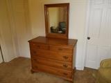 VINTAGE Sprague Carleton Furniture Company (Keene, New Hampshire) Dresser with Attached Mirror - 5 Drawers - Pedestal Feet