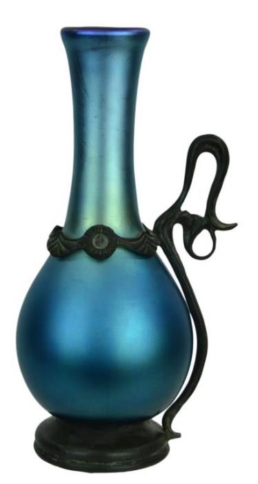 Durand Iridescent Art Glass Vase w/ Bronze Base
