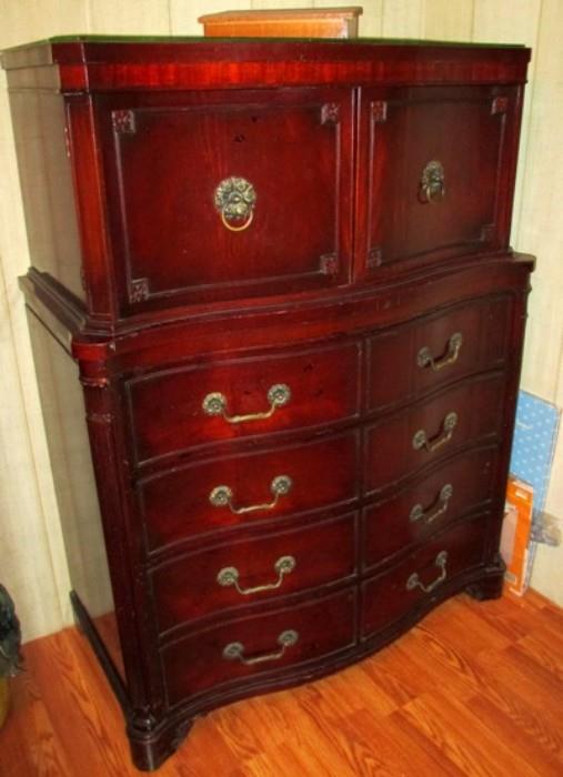 Chest on Chest drawers and cabinets in exellent condition--this is NOT veneer.