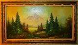 Hand signed oil on canvass mountain scene by 1950 s Chicago artist,  Brown