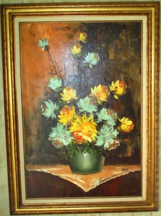Hand signed still life oil on canvass  by Chicago artist Ross