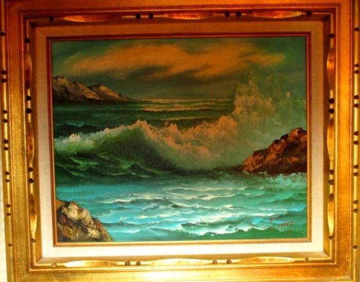 Hand signed oil on canvass marine scene by L. Hunt