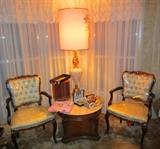 DECO LAMP AND MARBLE TOP COFFEE TABLE