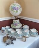 Handpainted Hurricane Lamp & China Tea Set
