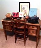 Sligh Lowry Ladies' Pecan Finished Writing Table with Inset Black Leather Top