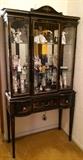 Vintage Black Lacquered Lighted Vitrine with Oriental Motif