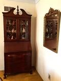 1940s Mahogany Secretary Bookcase with Serpentine Front