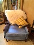 Vintage Arm Chair, Sheep Skin Rug and Horn Cane