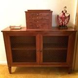Pecan Finished Mesh Wire Front Short Bookcase, Birds Eye Jewelry Case and More