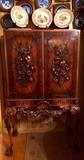 1920s Walnut Closed China Cabinet with Carved Floral Motif & Burl Front Panels