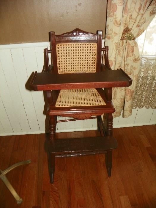 Victorian Eastlake Cain seat high chair