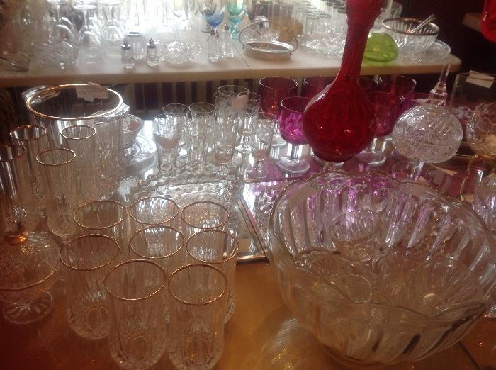 Stunning glassware from crystal juice glasses to gold speckled martini glasses.