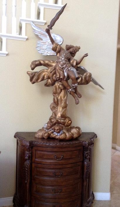 Large hand wood carved St Michael carving