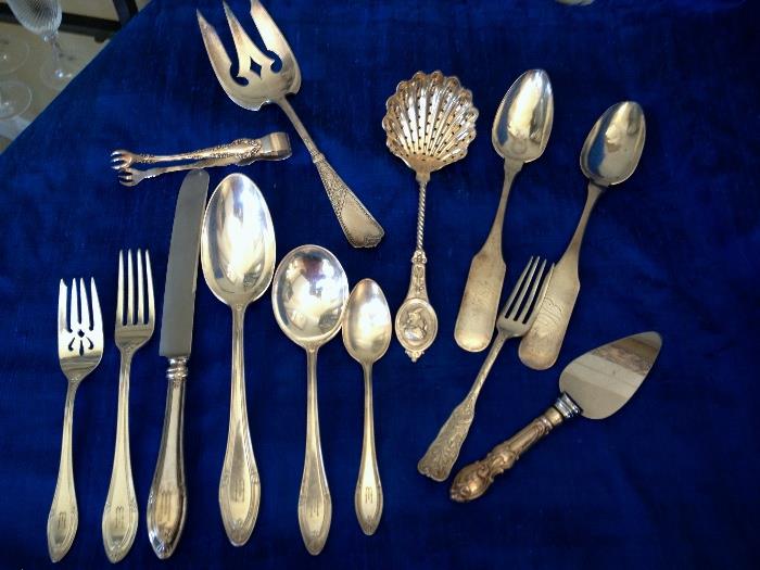 Great set of Gorham silver plate flatware set and misc sterling items.
